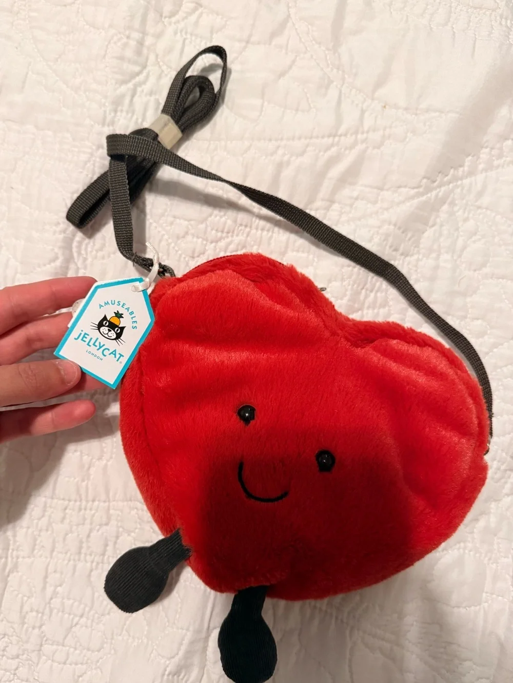 Jellycat Red Heart Plush Crossbody Bag with Smiling Face